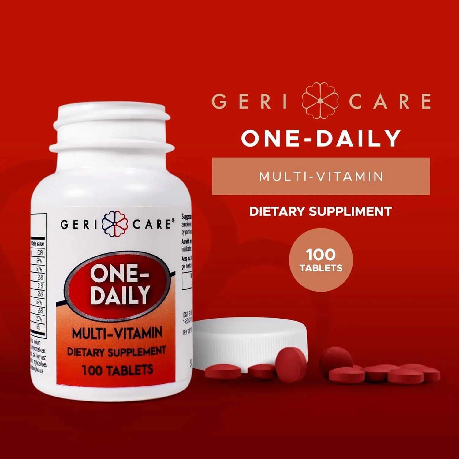 GeriCare One-Daily Multi-Vitamin Tablet, 100 Count Adult Multivitamin Supplement | Easy-to-Take Dietary Supplement with Vitamins A, C, D3, B, Calcium GeriCareAu supplements