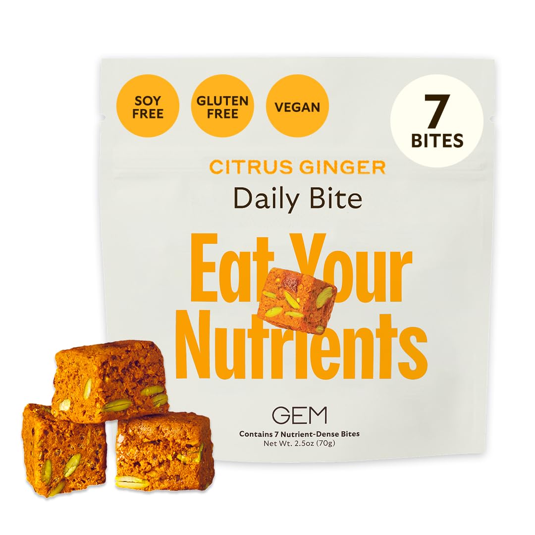 GEM Daily Bite for Women & Men, with 20+ Vitamins, Minerals, & Superfoods Like Zinc, Vitamin D, B-Complex, K, Turmeric, Fiber & Prebiotics, Beta Glucan GLP-1 Support & Immunity (Citrus Ginger,7 count) GEMAu supplements