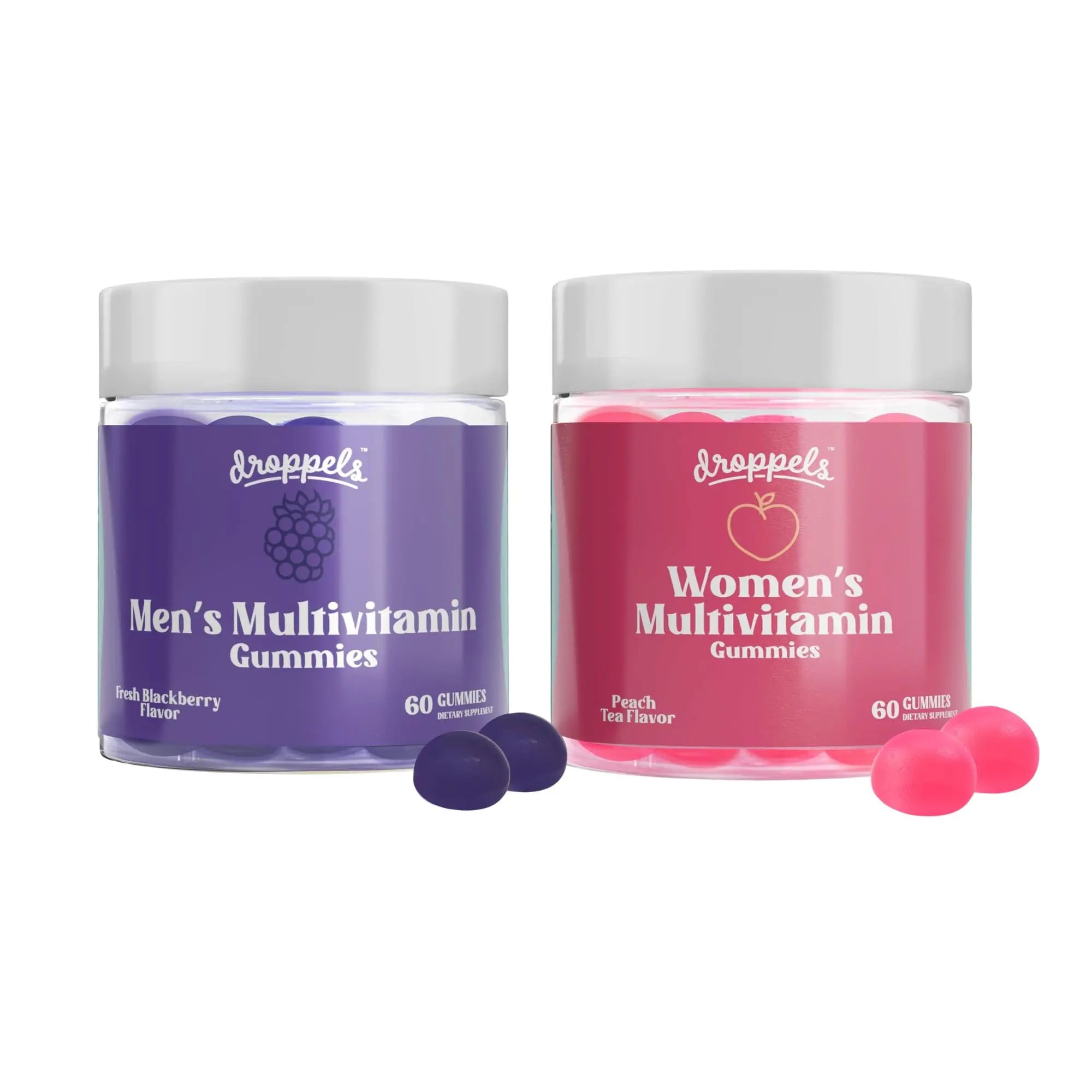 Droppels His & Hers Bundle: Men's & Women's Multivitamin Gummies | Vegan, Non-GMO, Pectin-Based | BlackBerry & Peach Tea Flavors DroppelsAu supplements