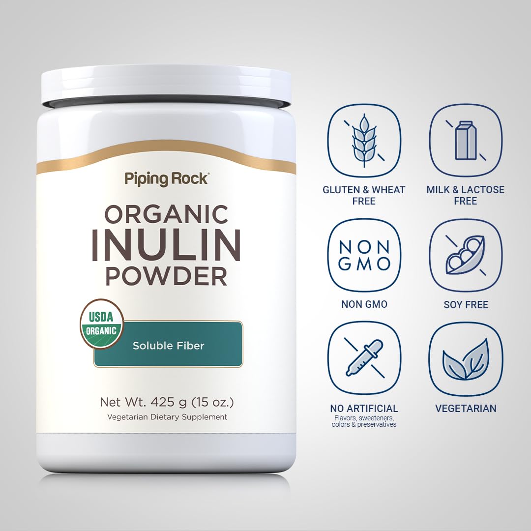 Piping Rock Organic Inulin Powder | 15 oz | Soluble Fiber Supplement | FOS Powder | Vegetarian, Non-GMO, Gluten Free Piping RockAu supplements