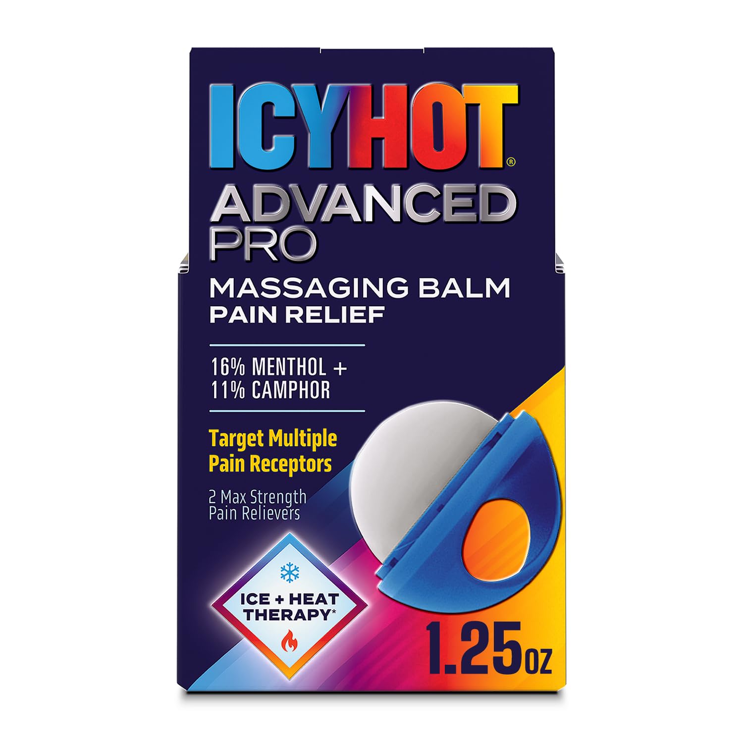Icy Hot Advanced PRO Pain Relief Massaging Balm, Fast-Acting Max Strength Pain Relief With Menthol 16% and Camphor 11% for Backaches, Joints, Muscle Strains and Arthritis, Essential Oil Scent, 1.25 oz Icy HotAu supplements
