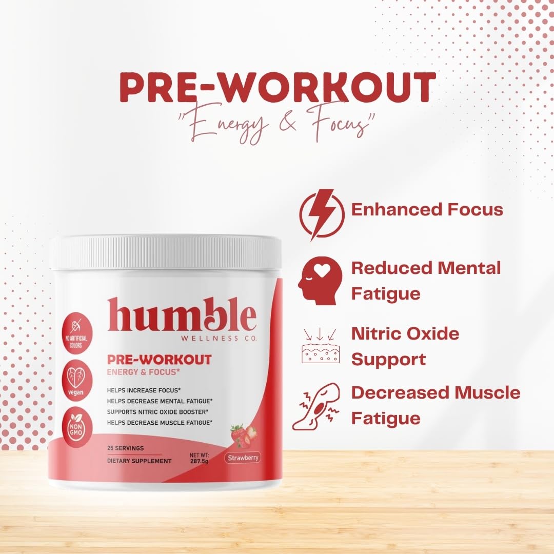 Humble Wellness Pre-Workout: Increase Focus, Decrease Mental Fatigue, Supports Nitric Humble WellnessUS supplements