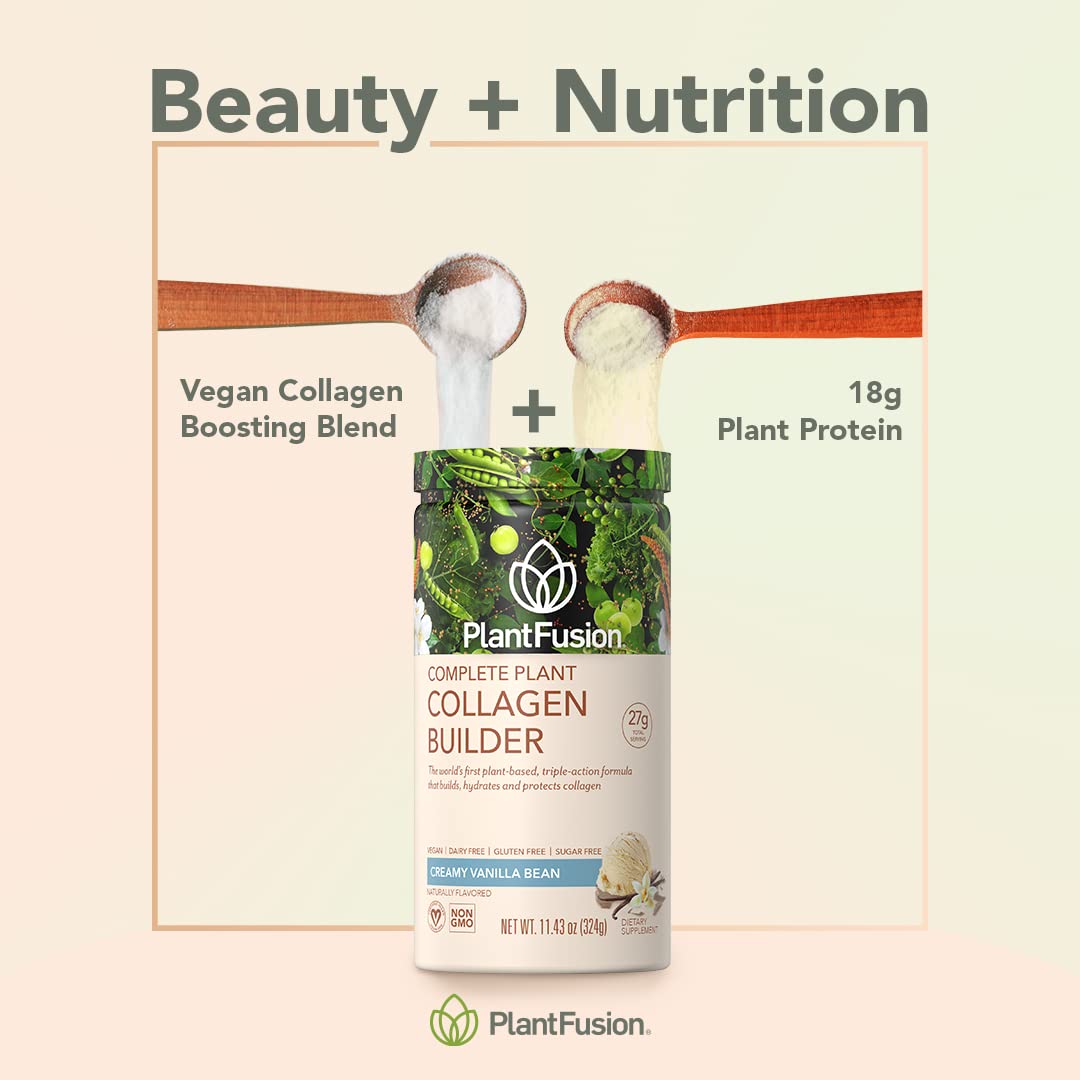 PlantFusion Vegan Collagen Powder - Plant Based Collagen Protein Powder For Muscle & Joints, Hair, Skin & Nails - Keto, Gluten Free, Soy Free, Non-Dairy, No Sugar, Non-GMO - Unflavored 10.58 oz PlantFusionAu supplements