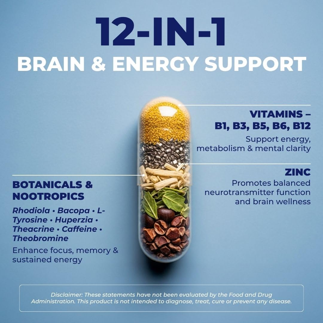 Vital Nootropic 12-in-1 Brain Supplement for Memory, Focus & Energy Support – L-Tyrosine, Bacopa, Rhodiola, Caffeine, B Vitamins – Cognitive Balance Capsules for Men & Women-30 Days Supply VITAL NUTRITIVEAu supplements