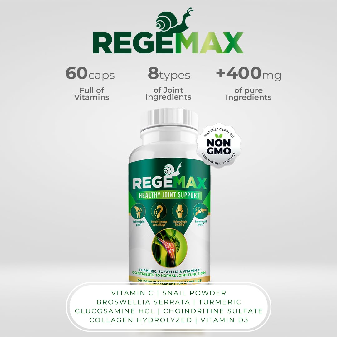 AURA VITAMINS REGEMAX regenerates and Helps Alleviate Joint discomfort Supplement, Snail Protein, Boswellia Serrata, and Turmeric – 60 Caps. (2) AURA VITAMINSAu supplements
