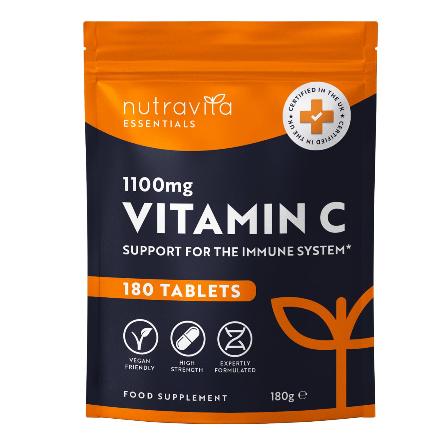Vitamin C Tablets 1100mg – 180 Premium Vegan and Vegetarian Tablets – 3 Month Supply NutravitaUS supplements