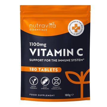 Vitamin C Tablets 1100mg – 180 Premium Vegan and Vegetarian Tablets – 3 Month Supply NutravitaUS supplements