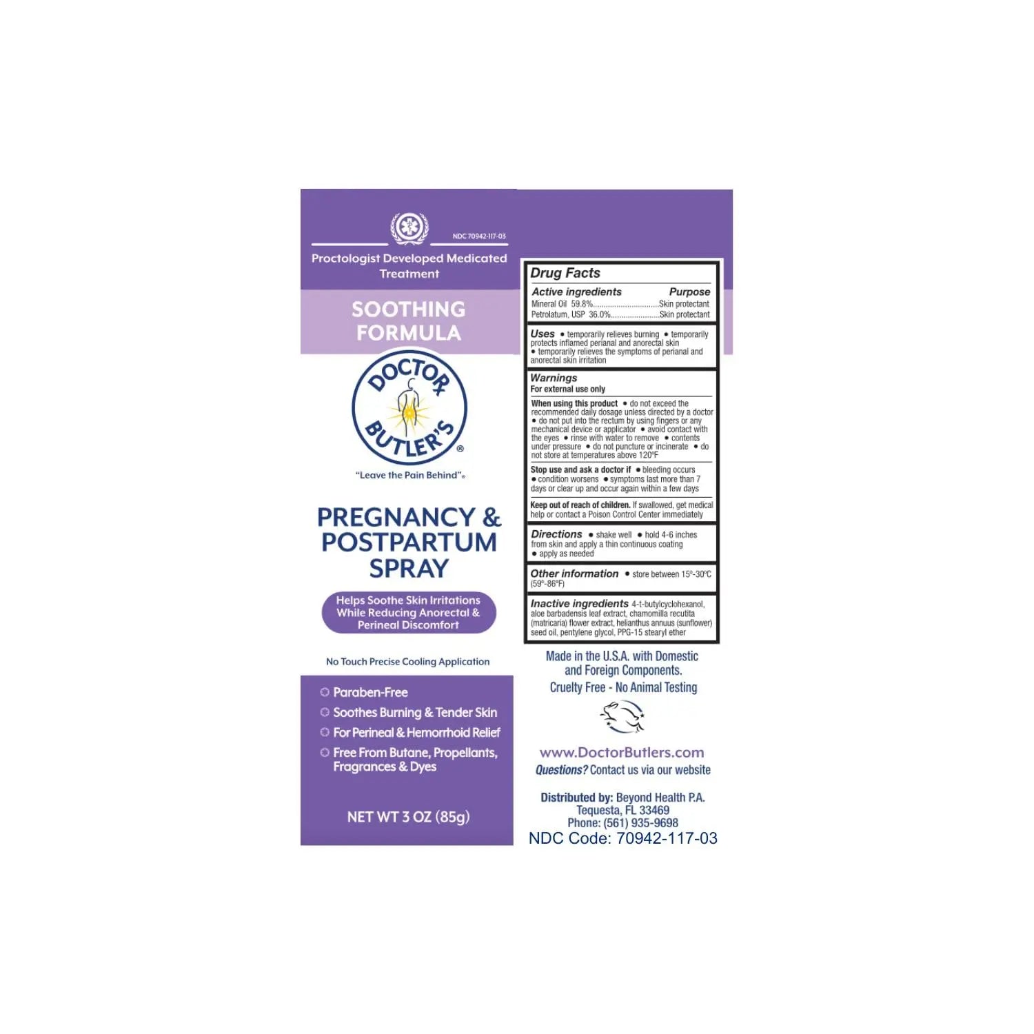 Doctor Butler's Pregnancy & Postpartum Spray - Perineal Spray and Hemorrhoid Treatment with Aloe and Chamomile, Pregnancy Support and Postpartum Essentials, Paraben Free (3oz) Doctor Butler'sAu supplements