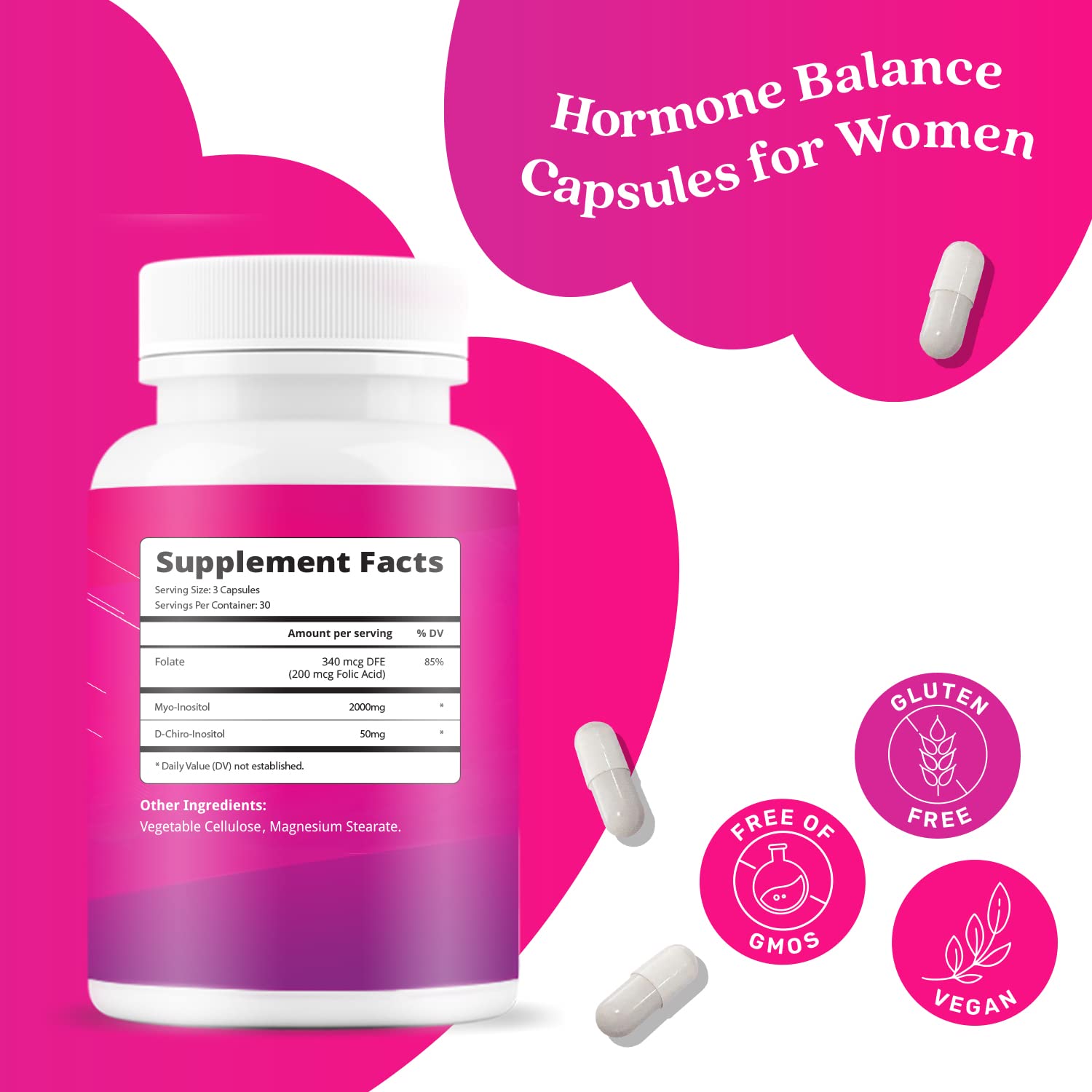 Myo-Inositol & D-Chiro Inositol Capsules with Folic Acid for PCOS | Prenatal Fertility BeLiveUS supplements