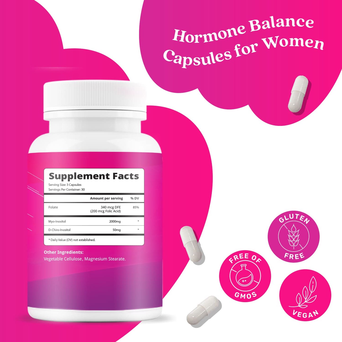 Myo-Inositol & D-Chiro Inositol Capsules with Folic Acid for PCOS | Prenatal Fertility BeLiveUS supplements
