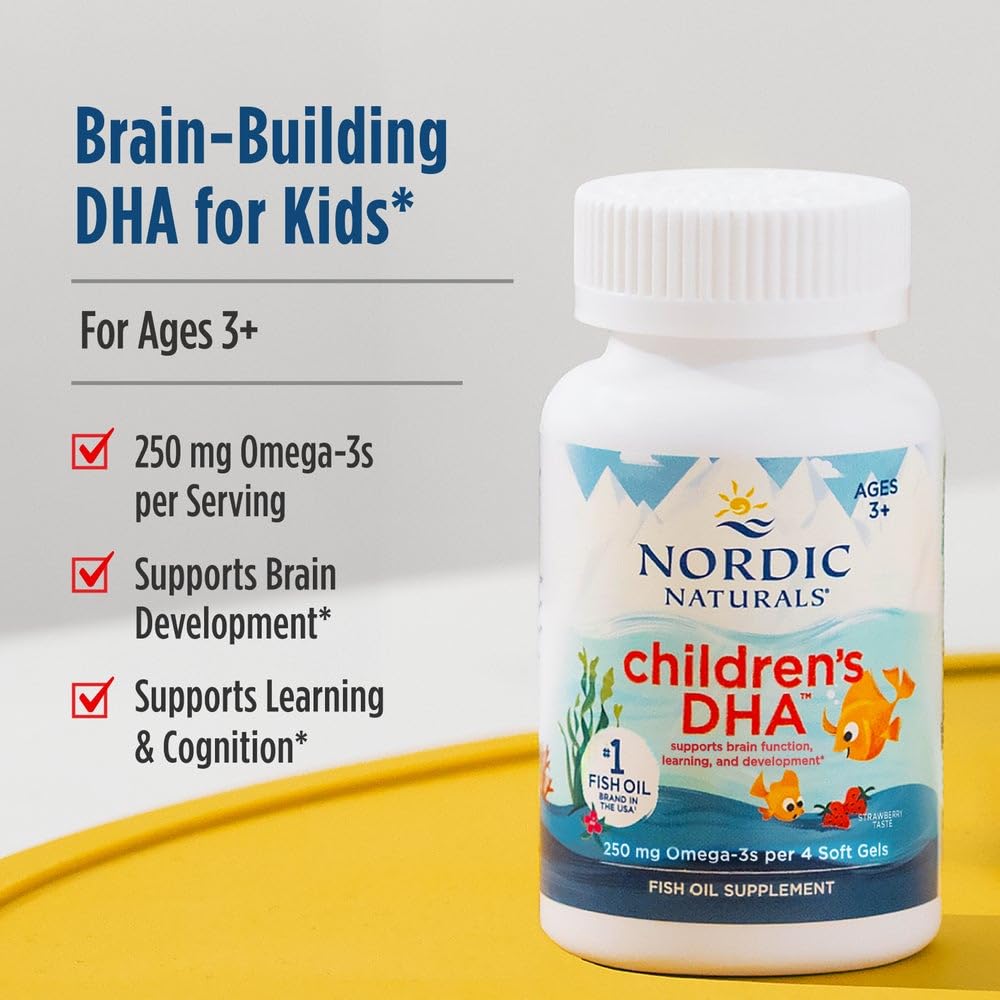 Nordic Naturals Children’s DHA, Strawberry - 360 Mini Chewable Soft Gels for Kids - 250 mg Omega-3 with EPA & DHA - Brain Development & Function - Non-GMO - 90 Servings Nordic NaturalsAu supplements