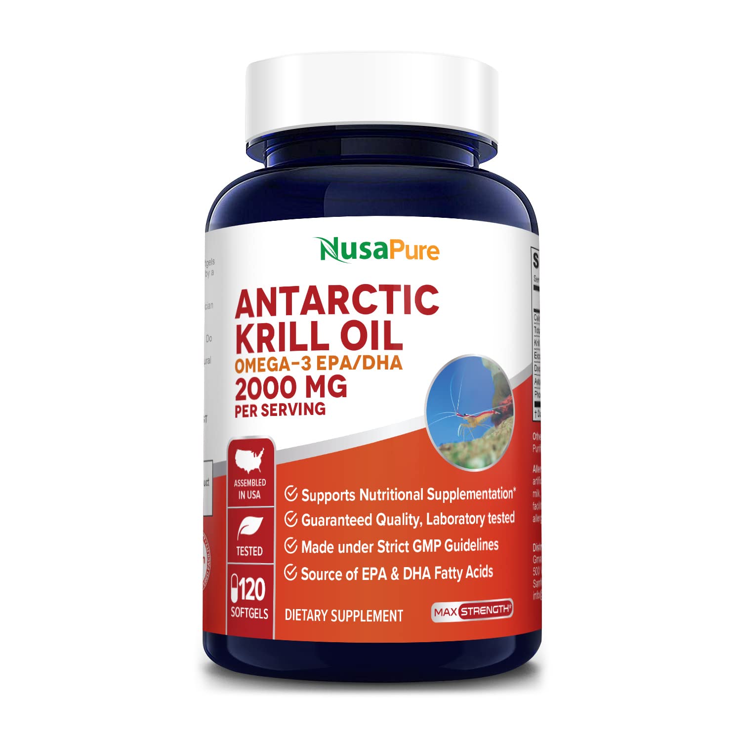 NusaPure Antarctic Krill Oil 2000 mg 120 Softgels, Omega-3 EPA 360mg, DHA 240mg NusaPureUS supplements