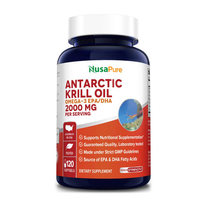 NusaPure Antarctic Krill Oil 2000 mg 120 Softgels, Omega-3 EPA 360mg, DHA 240mg NusaPureUS supplements