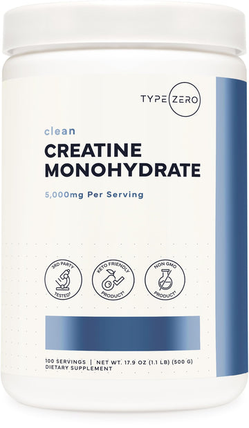 Type Zero Creatine Monohydrate Powder (Unflavored | 500g), 5000 mg Per Serving, Micronized, Zero Sugar, Keto Friendly & Gluten Free, 100 Servings Type ZeroUS supplements