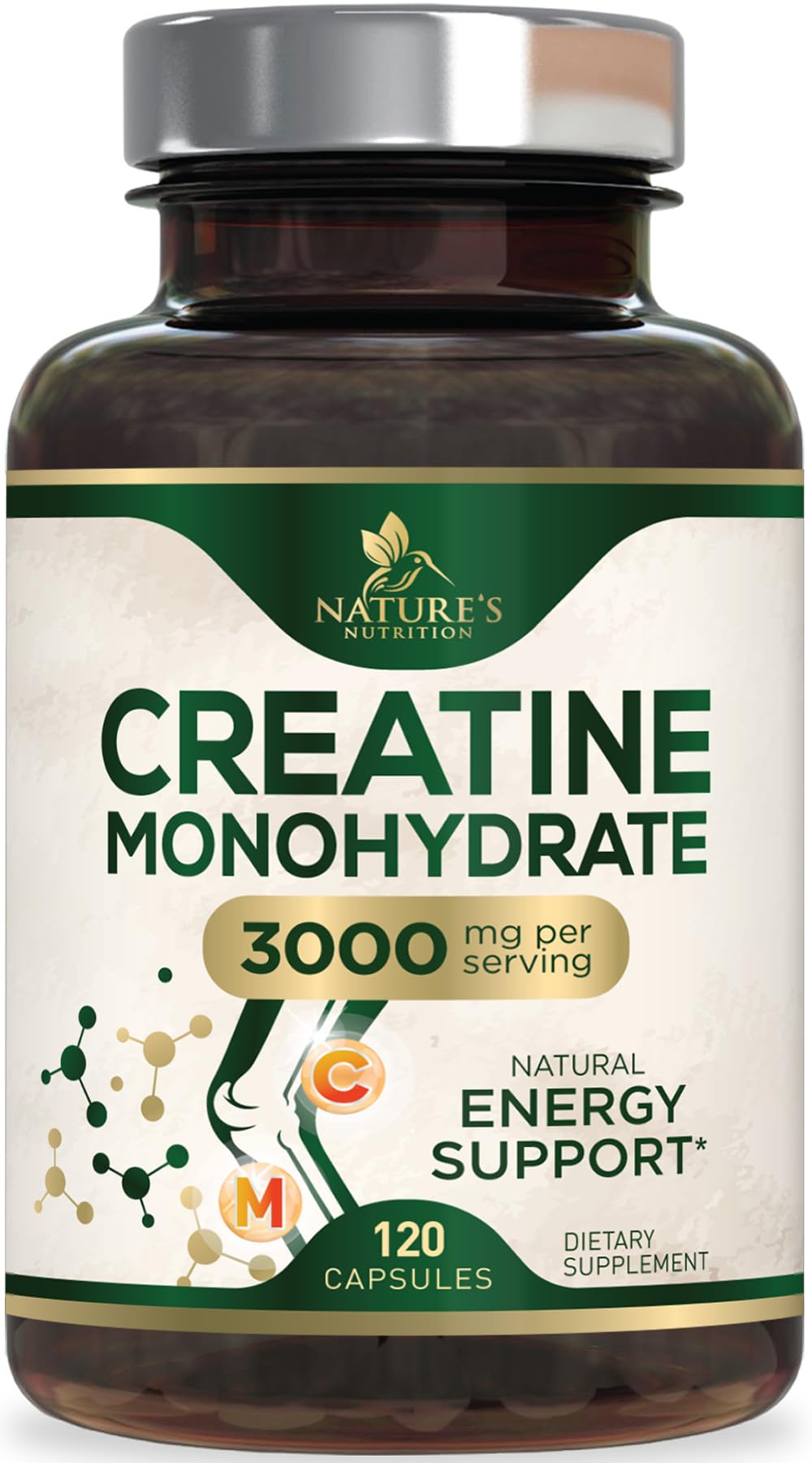Creatine Monohydrate Capsules 3000mg Per Serving – Micronized Creatine Powder - Supports Lean Muscle, Strength, Energy, & Endurance - Nature's Supplement, Non-GMO, Bottled in USA - 120 Capsules Nature's NutritionAu supplements