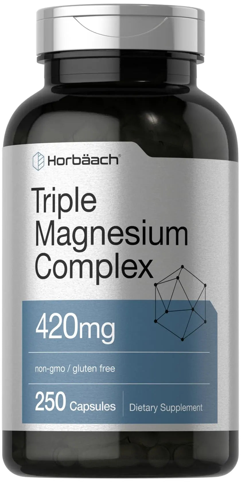 Horbäach Triple Magnesium Complex | 420 mg | 250 Capsules | Non-GMO and Gluten Free Formula | Magnesium Oxide, Citrate, and Aspartate Dietary Supplement HorbäachAu supplements