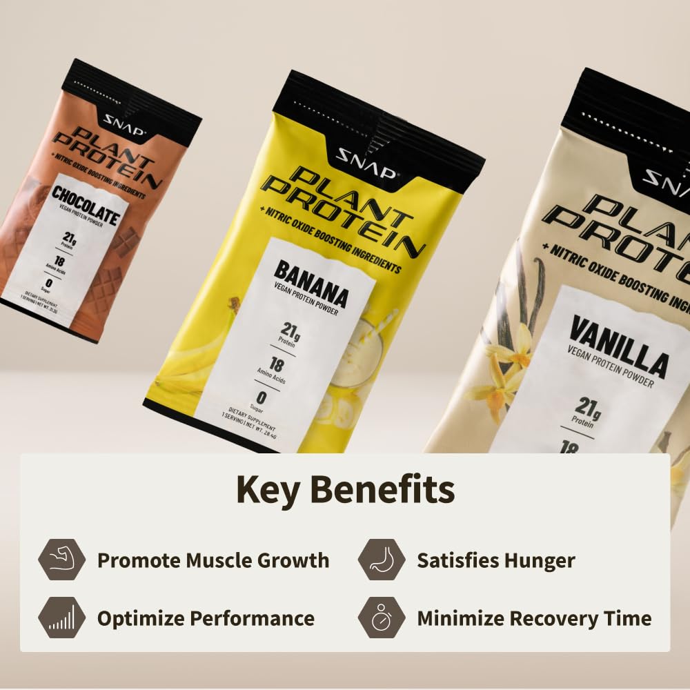 Snap Supplements 100% Plant Based Protein Powder Stick Packs with Nitric Oxide Booster Snap SupplementsUS supplements
