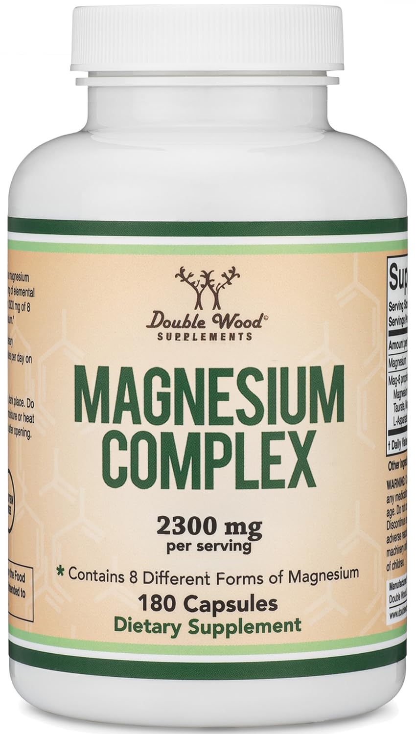 Magnesium Complex Supplement 180 Capsules (426mg Elemental Magnesium Provided by 2,300mg of Eight Different Forms of Magnesium) MAG-8 Provides 100% Daily Recommended Value of Magnesium by Double Wood Double Wood SupplementsAu supplements