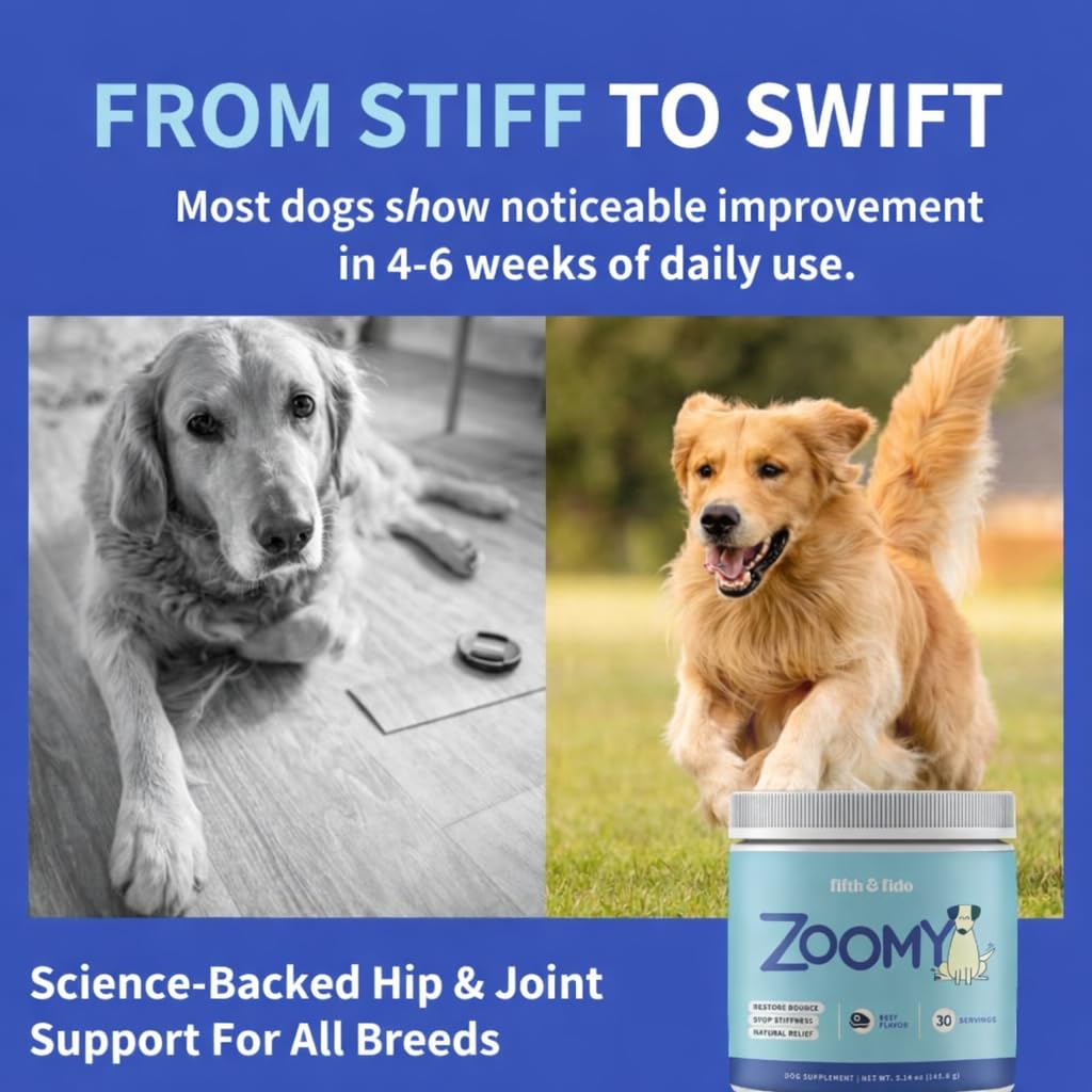 Fifth & Fido Joint Supplement for Dogs - Glucosamine for Dogs - Pet Vitamins and Supplements Powder with Chondroitin & MSM - Hip & Joint Support for Mobility, Stiffness & Flexibility - Mushroom Blend Fifth & FidoAu supplements