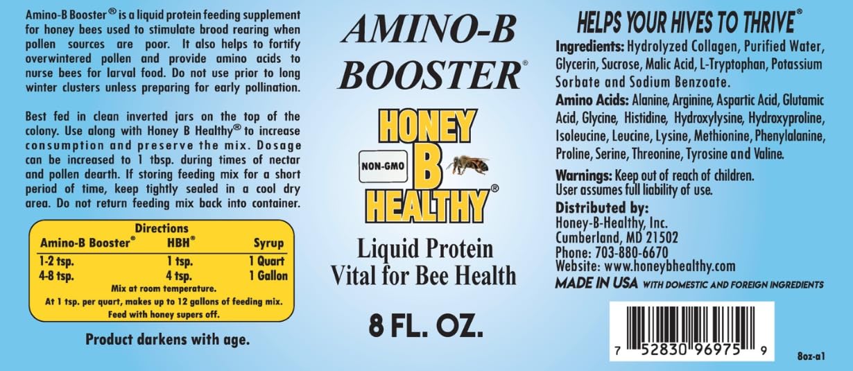 Amino-B Booster 8 oz. Bottle, Liquid Protein Vital for Bee Health Honey B HealthyAu supplements