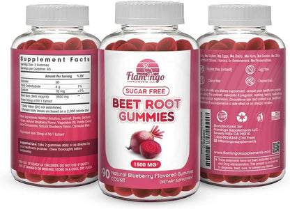 Sugar Free Nitric Oxide Beet Root Gummies (1500 mg)- Beet Root Chewables for Athletic Flamingo SupplementsUS supplements