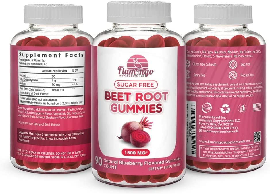 Sugar Free Nitric Oxide Beet Root Gummies (1500 mg)- Beet Root Chewables for Athletic Flamingo SupplementsAu supplements
