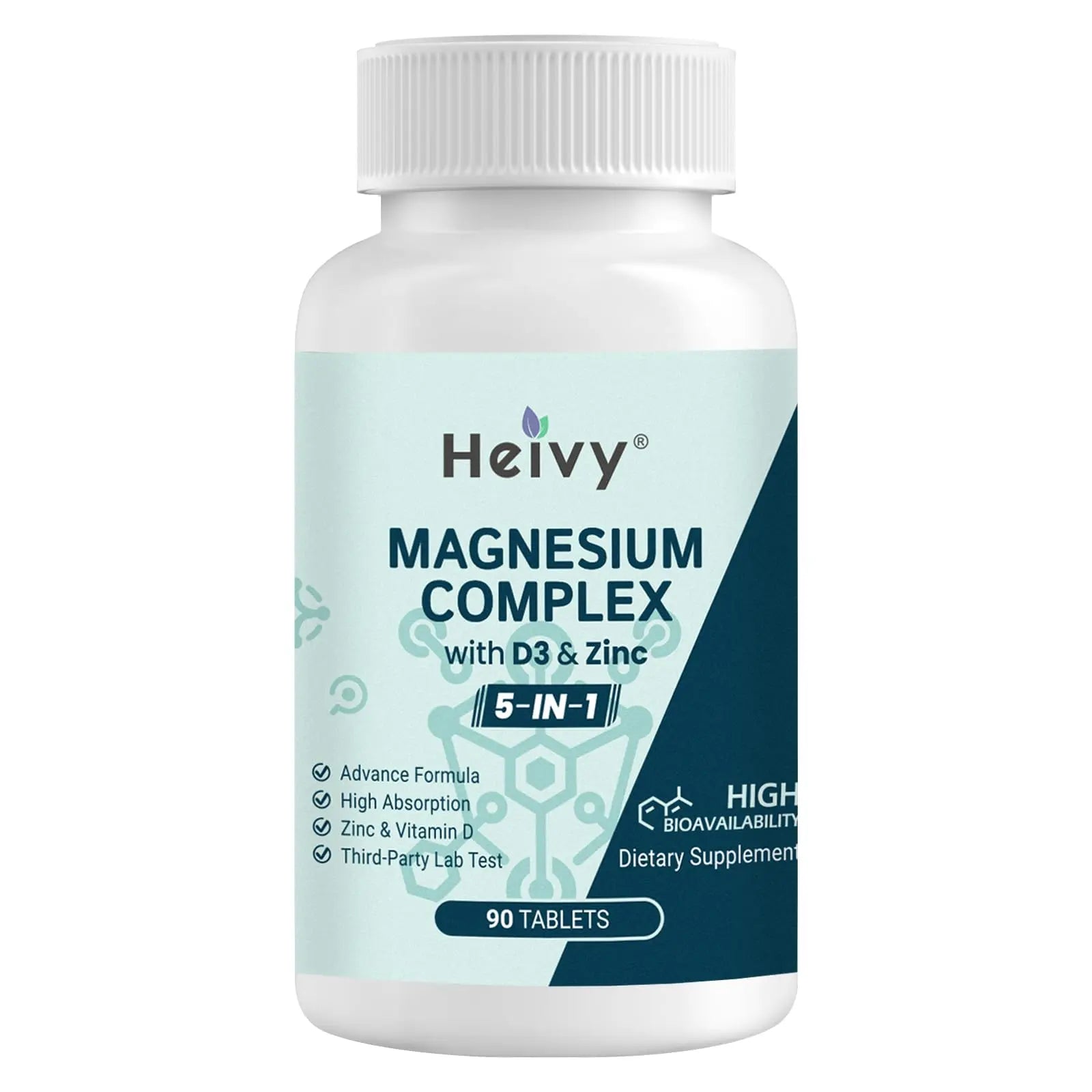 Heivy Magnesium Complex, Magnesium Glycinate, Citrate, Malate, Oxide, Gluconate with Zinc and Vitamin D3, Magnesium Supplement for Muscle, Nerve, Heart, Bone Support, High Absorption, 90 Tablets HeivyAu supplements