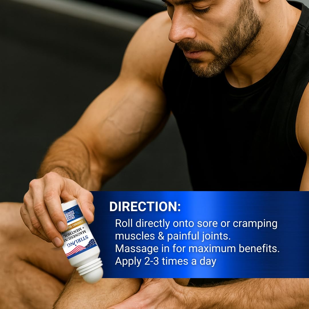 Stirling Menthol Roll On Lotion with Magnesium and 1500mg Pure Hemp - Non-GMO, THC-Free - Fast-Acting Relief for Sore Muscles and Joints, Reduces Swelling and Redness, Promotes Post-Workout Recovery STIRLINGAu supplements
