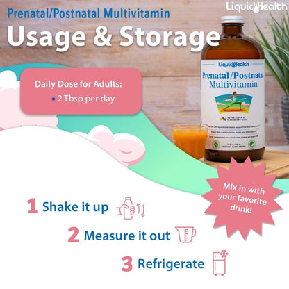 LIQUIDHEALTH Prenatal/Postnatal Multiple Liquid Women's Multivitamin with Real Folate LIQUIDHEALTHUS supplements