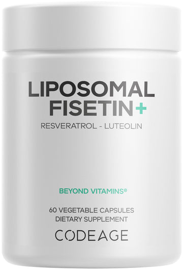 Codeage Liposomal Fisetin Supplement - Fisetin 500 mg - Resveratrol from Japanese Knotweed Extract Polyphenol, Luteolin Sophora Japonica Flavonoid, Liposomal Delivery - Vegan, Non-GMO - 60 Capsules CodeageAu supplements