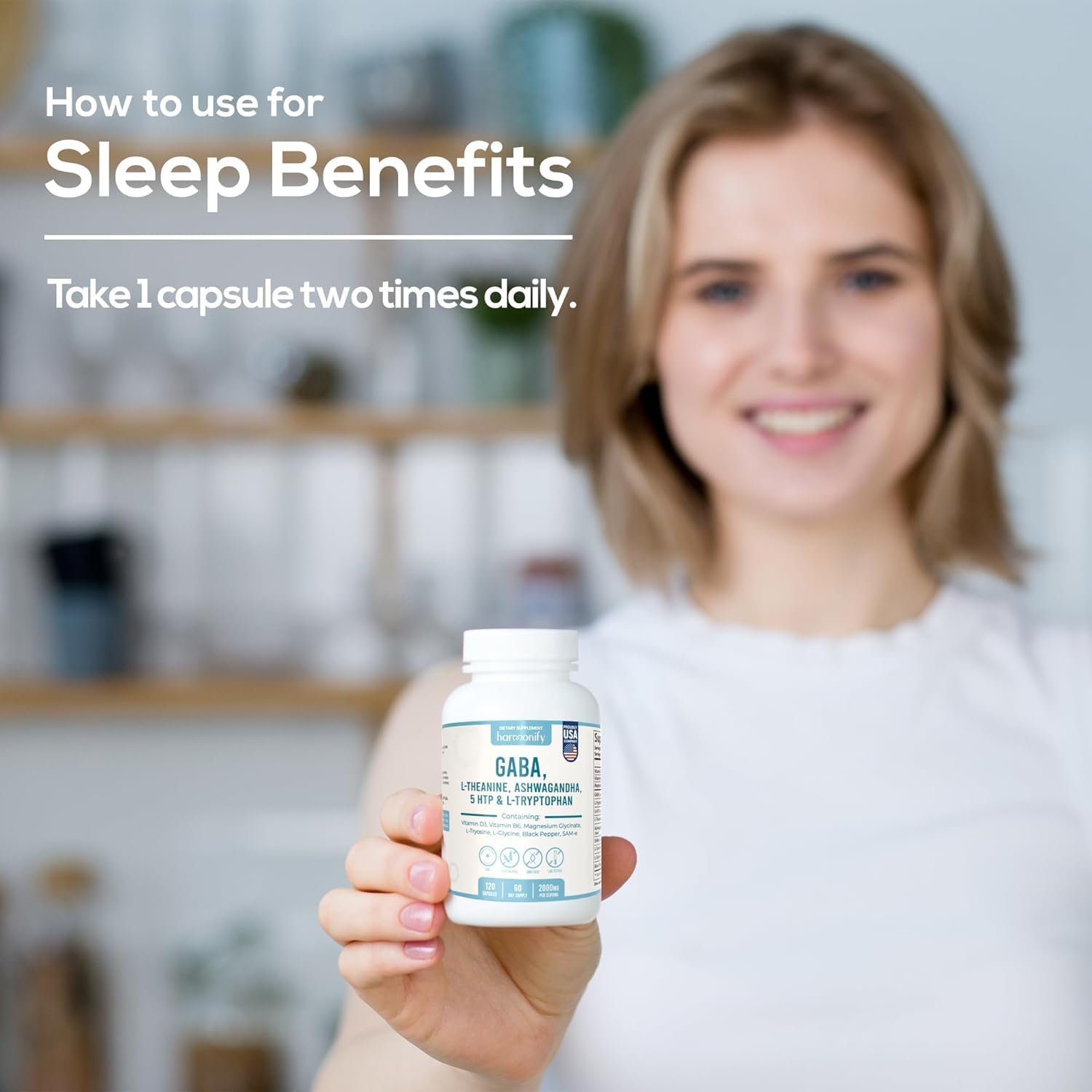 HARMONIFY GABA L-Theanine Supplements with Magnesium Glycinate, Ashwagandha, Same, 5-HTP and L-Tryptophan, 12 in 1 Supplements, 120 Capsules, 2000 mg HARMONIFYAu supplements