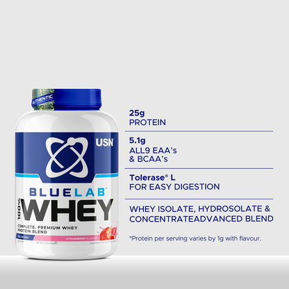 USN Blue Lab Whey Protein Powder: Strawberry - Whey Protein 908g - Post-Workout - Whey Isolate USNUS supplements