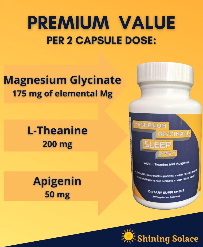 Shining Solace Magnesium Glycinate Sleep Stack with 200 mg L-Theanine, 50 mg Apigenin, 175 mg of Elemental Magnesium Glycinate | Sleep Support Magnesium Supplement | Made in USA Shining SolaceAu supplements
