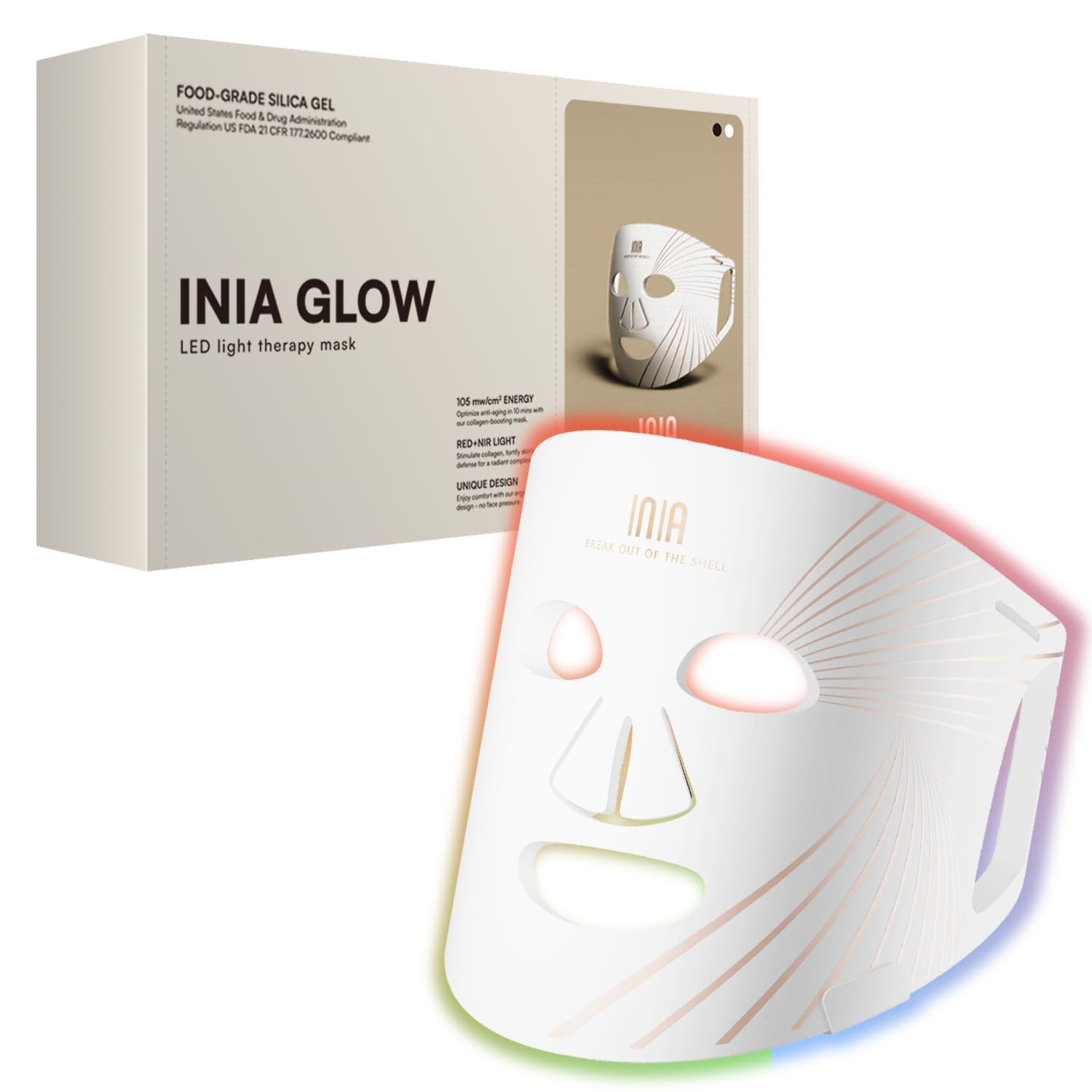 INIA GLOW Light Therapy Mask for Face, LED Mask with Red Blue Green Light and Advanced Near-Infrared INIAAu supplements