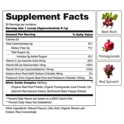 Snap Supplements USDA Organic Beet Root Powder, 3-in-1 Nitric Oxide Supplement Snap SupplementsUS supplements