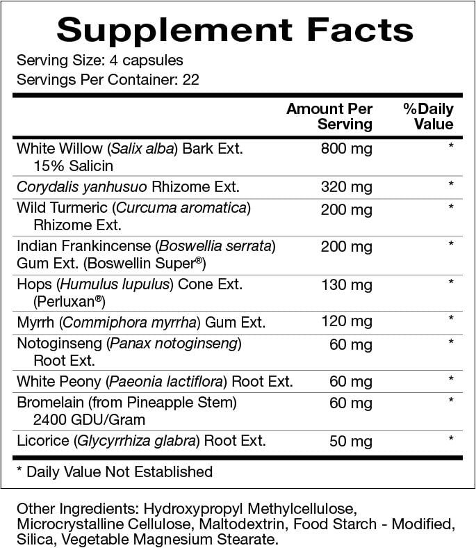 Natura Health Products Willow Relief Supplement - Enhances Muscle Relaxation - Featuring White Willow Bark, Turmeric, Boswellin Super Indian Frankincense, Corydalis Rhizome (90 Capsules) Natura Health ProductsAu supplements