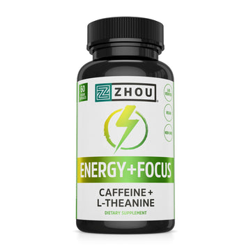 Zhou Energy + Focus - L Theanine Caffeine Pills, 200mg L-Theanine, 100mg Natural Anhydrous Caffeine Boost for Adults, Men & Women, Slow Extended Release - 60 Vegetarian Capsules (Pack of 1) ZHOUAu supplements