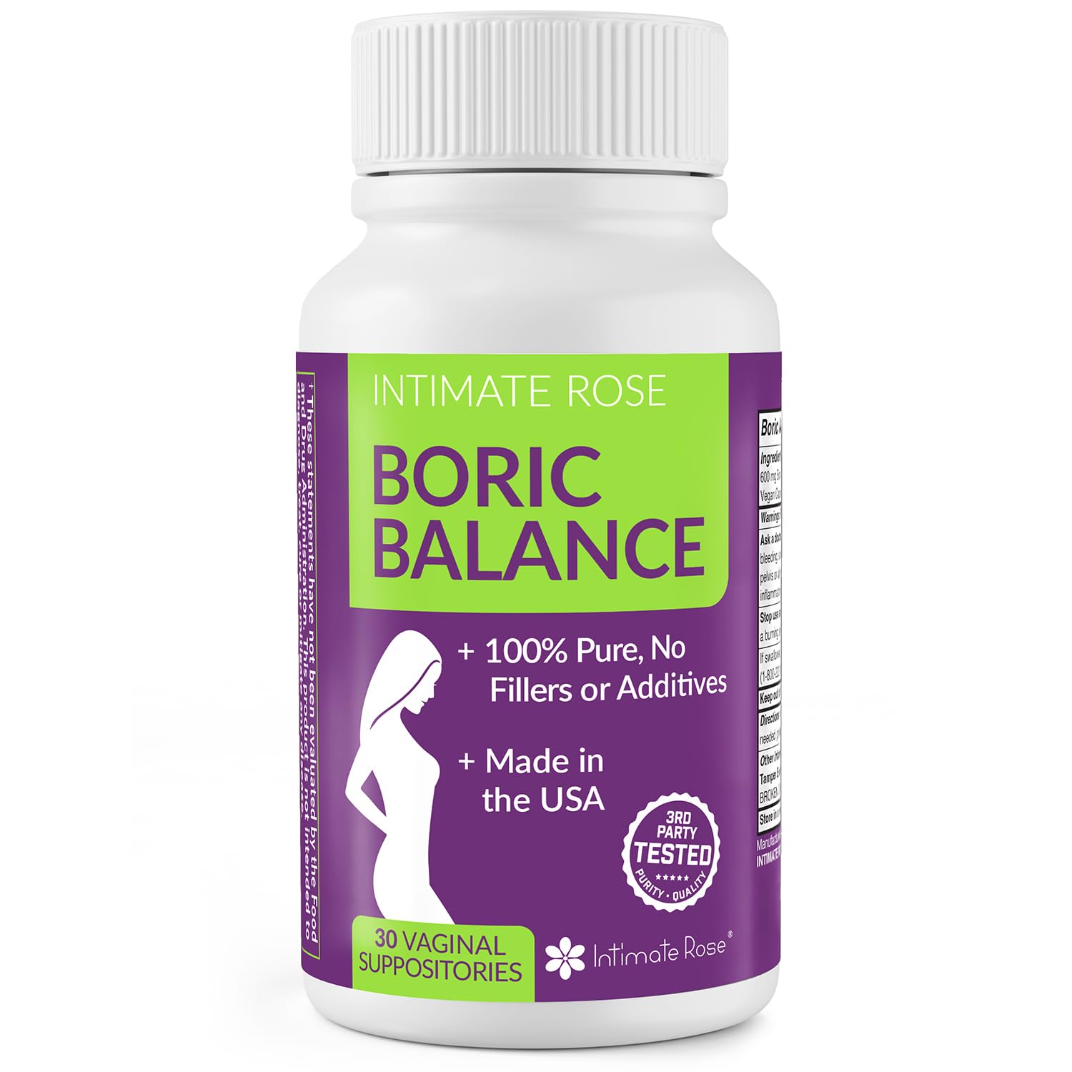 Intimate Rose Boric Acid Vaginal Suppositories, 30 Count for Feminine Deodorizing & Freshness - Vegan Capsules Intimate RoseUS supplements