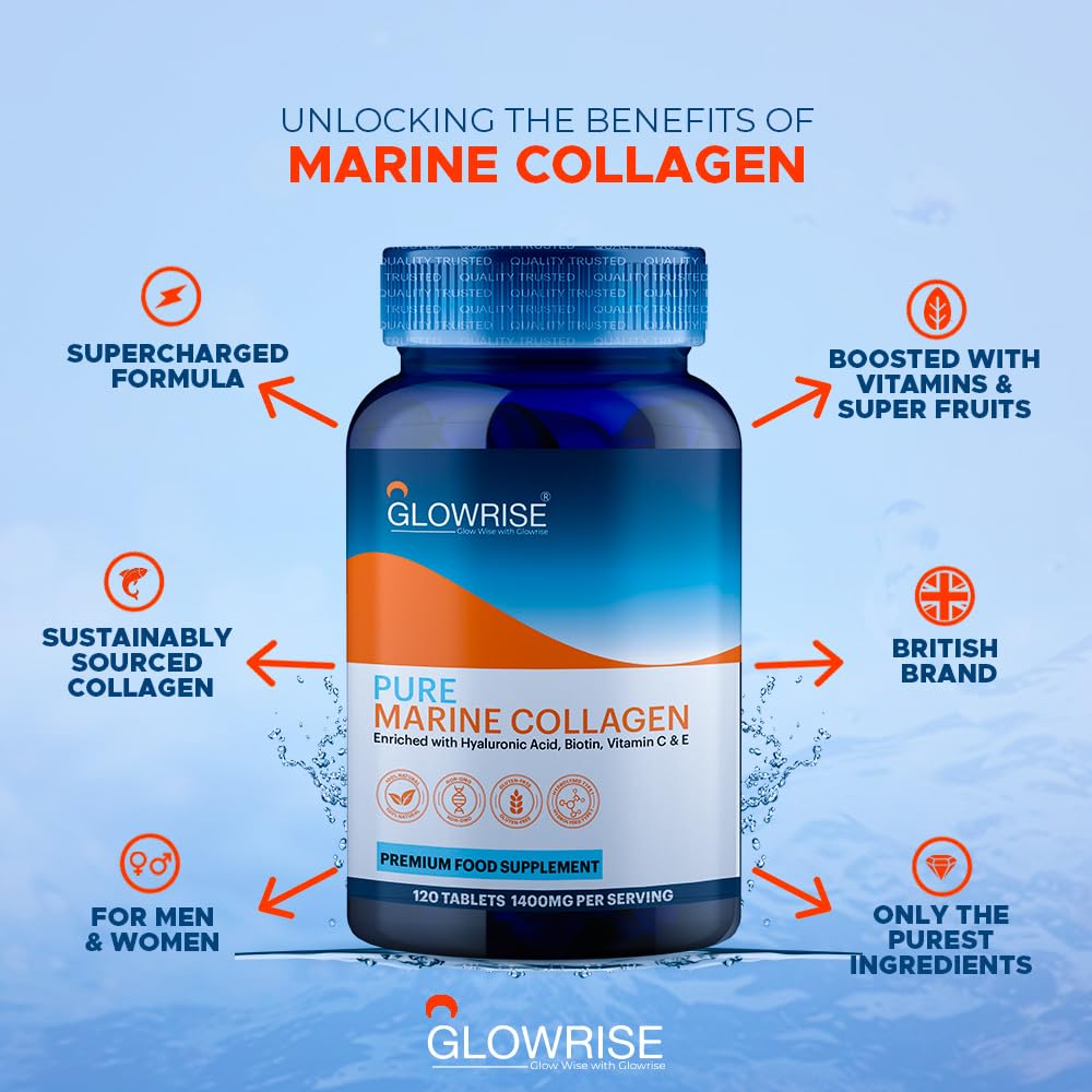 Pure Marine Collagen 120 Tablets 1400mg - Premium Blend with Hyaluronic Acid, Biotin, Vitamin C & E GLOWRISEAu supplements