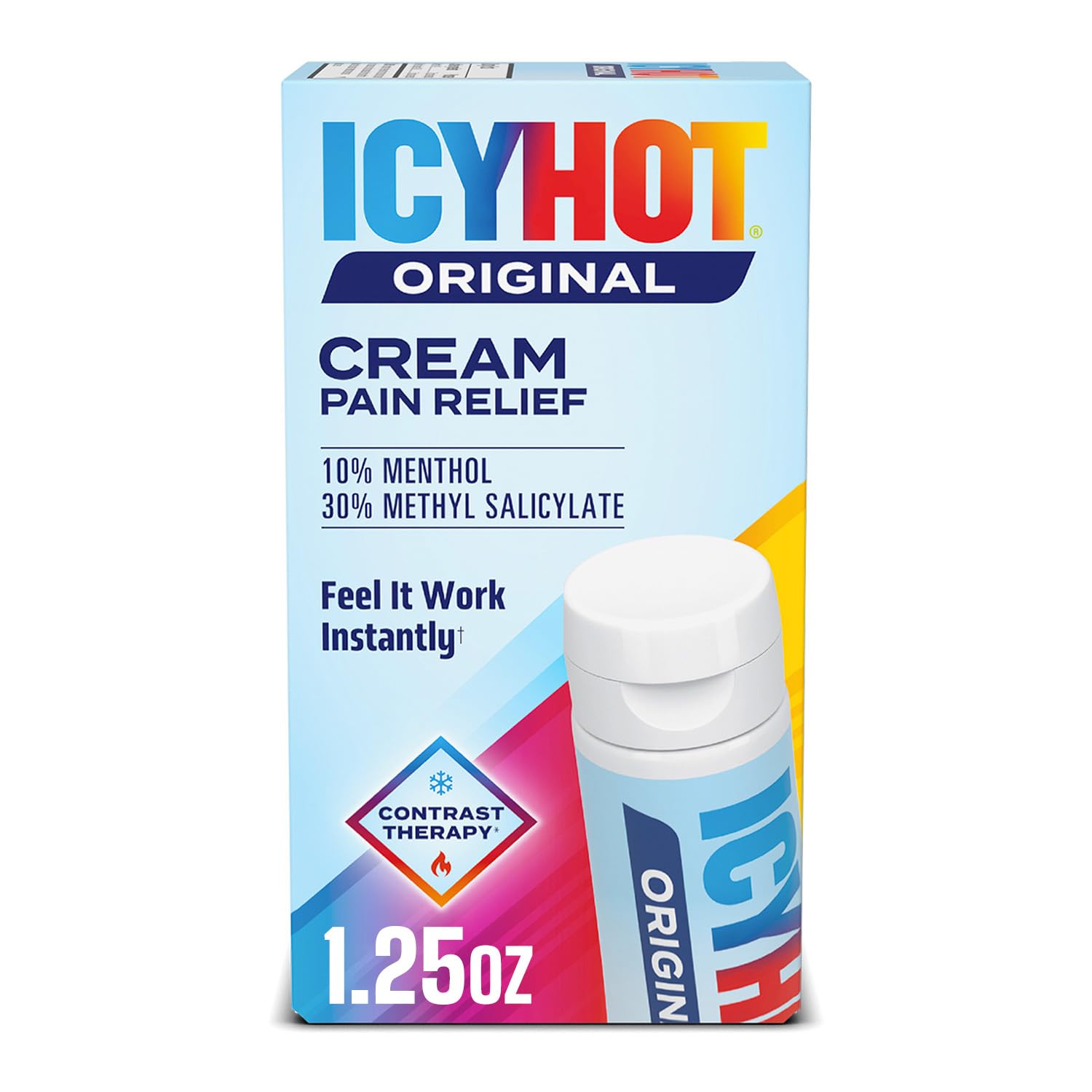 Icy Hot Original Pain Relief Cream, Fast-Acting Pain Relief with Menthol 10% and Methyl Salicylate 30%, Ice and Heat Contrast Therapy for Backaches, Joints, Muscle Strains and Arthritis, 1.25 oz Icy HotAu supplements