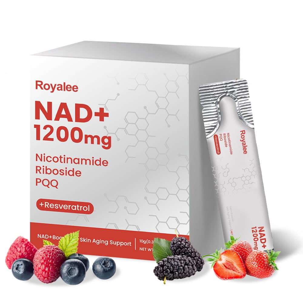 Royalee NAD Supplement 1200mg Synergistic Blend with Nicotinamide Riboside, PQQ & Resveratrol - Premium Anti-Aging Supplement for Cellular Energy, Mental Clarity and Longevity (30 Packets)1 RoyaleeAu supplements