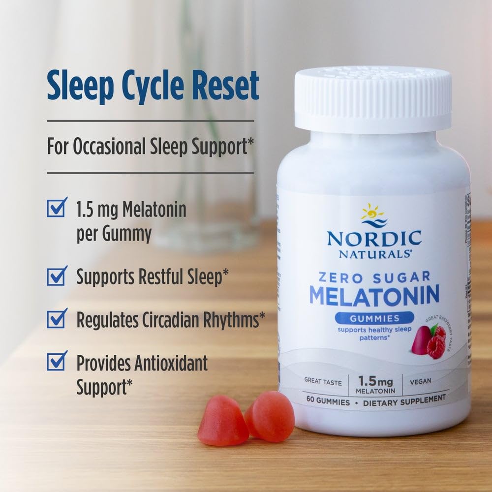 Nordic Naturals Zero Sugar Melatonin Gummies, Raspberry - 120 Gummies - 1.5 mg Melatonin - Great Taste - Restful Sleep, Antioxidant Support - Non-GMO, Vegan - 120 Servings Nordic NaturalsAu supplements