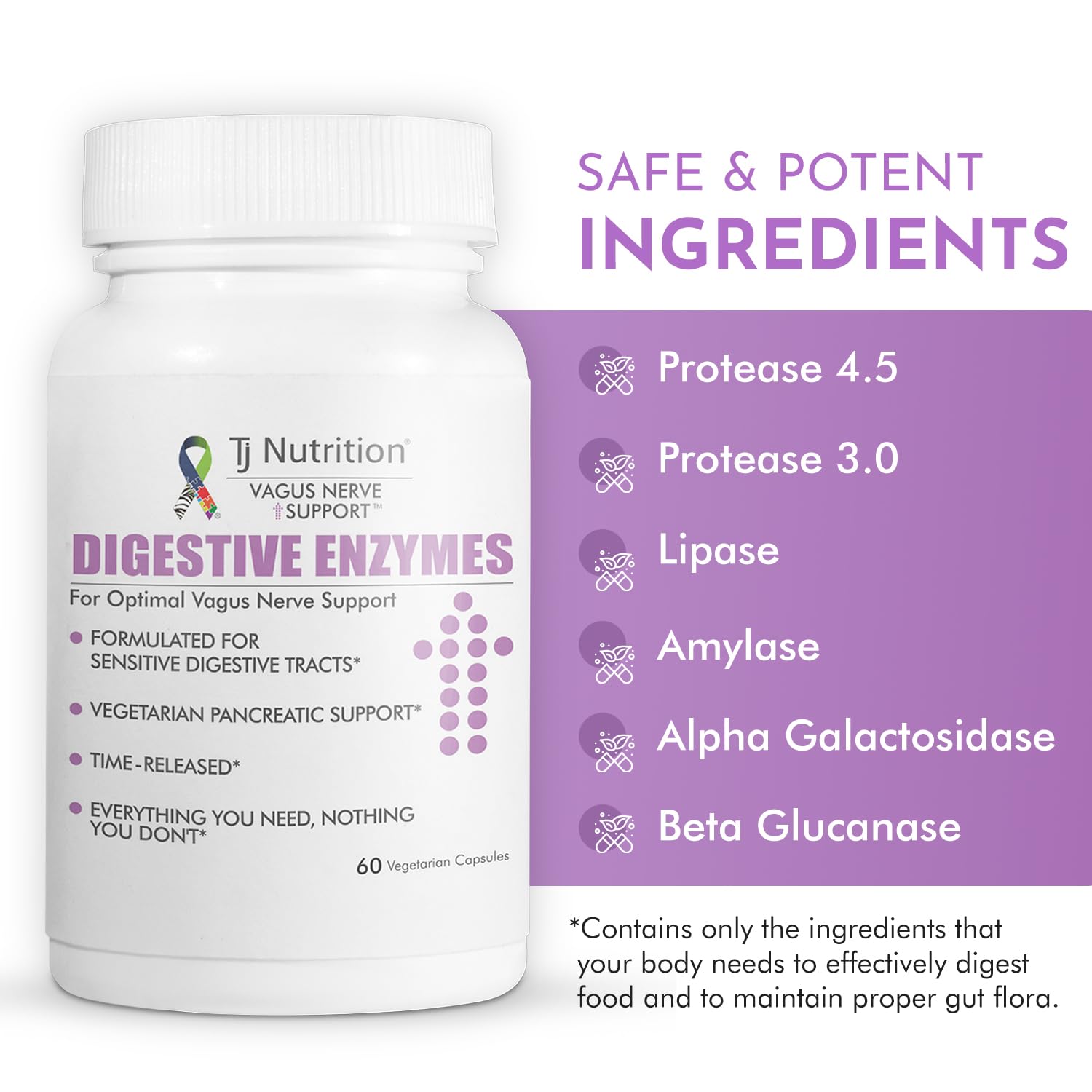 TJ Nutrition Digestive Enzymes for Sensitive Stomachs - Supports Vagus Nerve, Vegetarian Pancreatic Support, Timed Release Formula for Optimal Gut Health, Enhances Food Digestion & Gut Flora TJ NutritionAu supplements