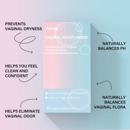 Intimate Moisturizer, Vaginal Suppository for Dryness & Discomfort, Feminine Long Lasting Hydration Support with Hyaluronic Acid and Natural Herbs - PH Balance, Estrogen and Drug Free (24 Inserts) vetrueUS supplements