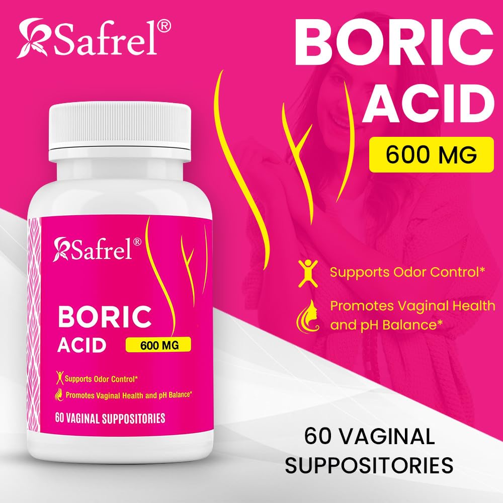 Safrel Boric Acid Vaginal Suppositories - 60 Count (1-Pack) – 100% Pure USA-Made, Supports Intimate SafrelAu supplements