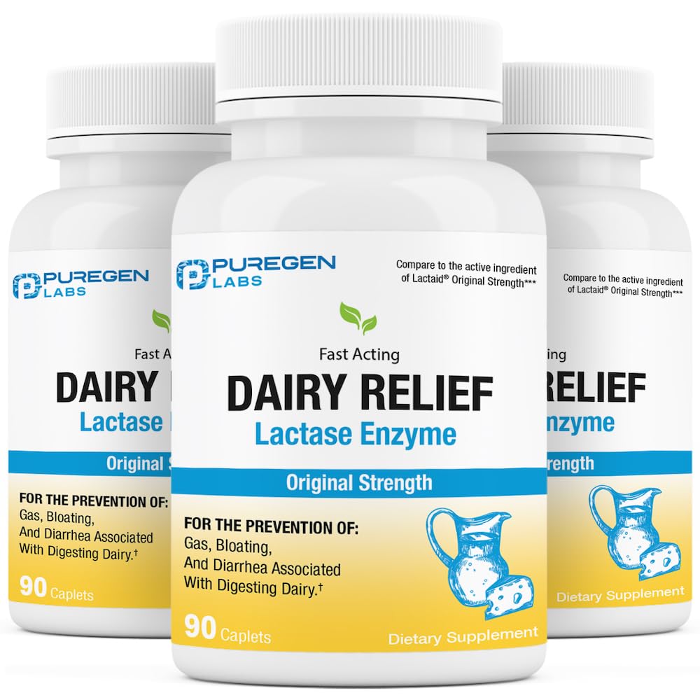 Puregen Labs Dairy Relief Natural Fast Acting Lactase Enzyme 3000 FCC, Lactose Intoleran P Puregen LabsUS supplements