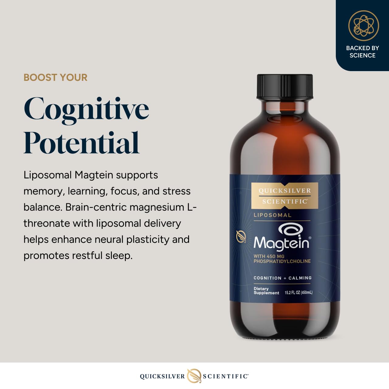 Quicksilver Scientific Liposomal Magtein - Magnesium Supplement for Brain Function Support - Stress, Sleep & Memory Support - Gluten-Free, Sugar-Free & Vegan - 15.2 fl oz (30 Servings) Quicksilver ScientificUS supplements