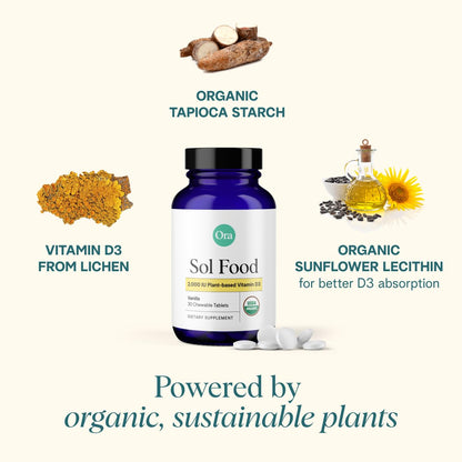 Ora Organic Vitamin D3 2000IU - Vegan Vitamin D Chewables from Lichen for Bone Health, Immune Support, & Mood | Maximum Absorption - 1 Month Supply, 30 Vegan Chewable Vanilla Tablets Ora OrganicUS supplements