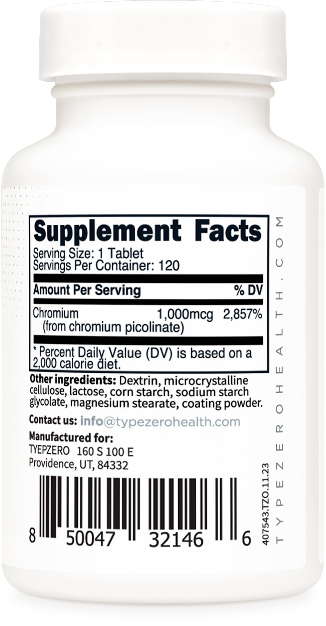 Type Zero Clean Chromium Picolinate Tablets (120 Servings, 1,000 MCG Per Serving) - Non-GMO, Gluten Free Type ZeroUS supplements