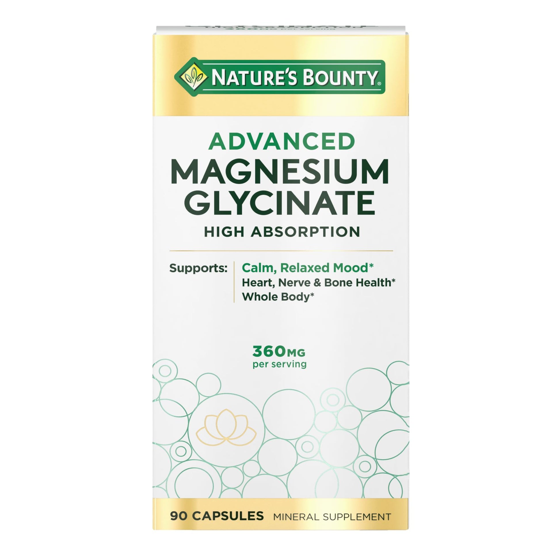 Nature's Bounty Calm Magnesium Glycinate Supplement - High Absorption Magnesium for Relaxed Mood, Heart & Bone Health, 90 Capsules Nature's BountyAu supplements